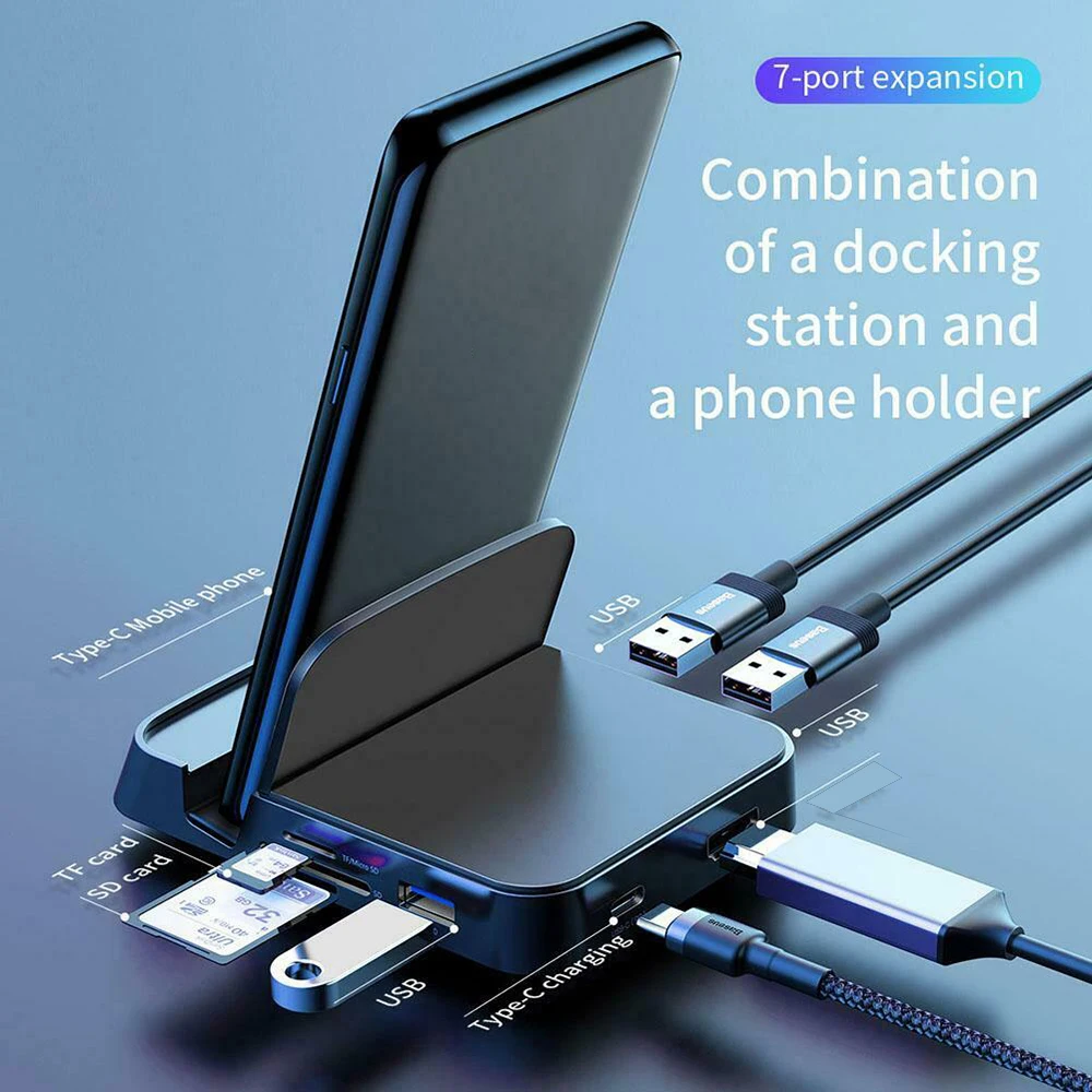 

7 in 1 Adapter Kit USB Charger Type C HUB Docking Station Phone Stand USB C to For HUAWEI Xiaomi Samsung LG Mobile Phone