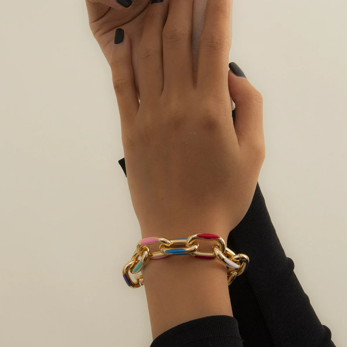 Fashionable Simple Metal Color Dripping Oil Bracelet Street Shooting Irregular Chain hot sale | Украшения и аксессуары