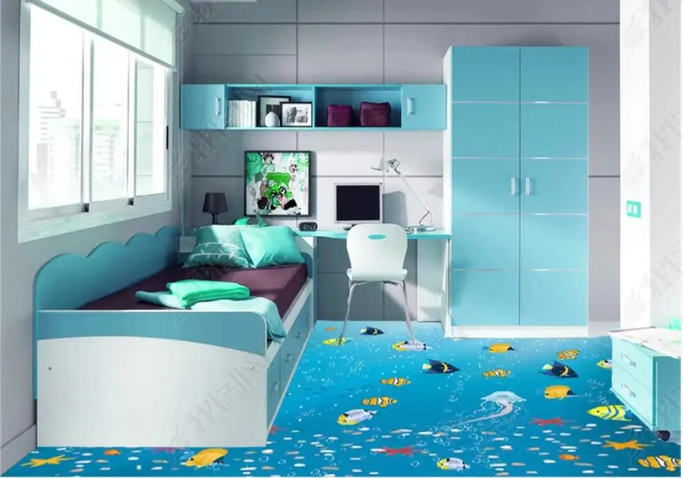 

Custom photo 3d pvc flooring self adhesion wall paper sticker Ocean World Children's Room Cartoon Fish bedroom Vinyl home decor