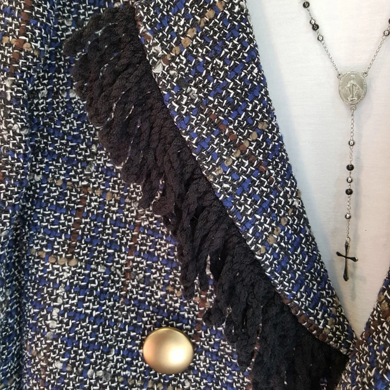 TWOTWINSTYLE клетчатый лоскутный блейзер с кисточками для женщин Зубчатый