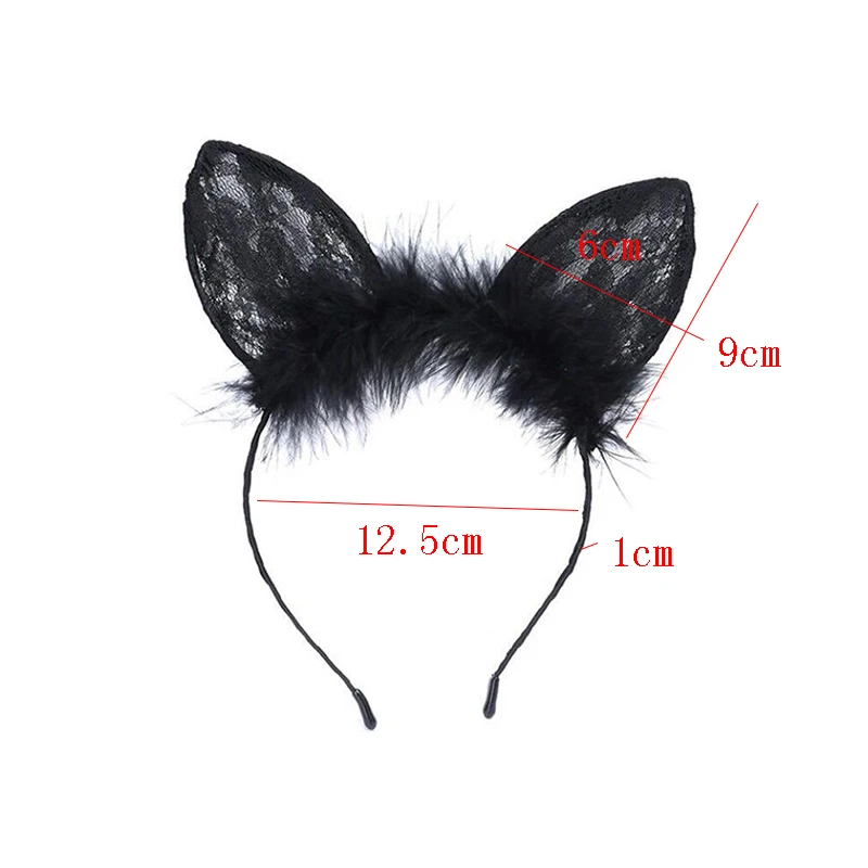 

Cute Mesh Lace Feather Cat Ear Hairbands Simple Solid Sexy Headband Black Hair Bands For Women Headwear Girls Hair Accessories