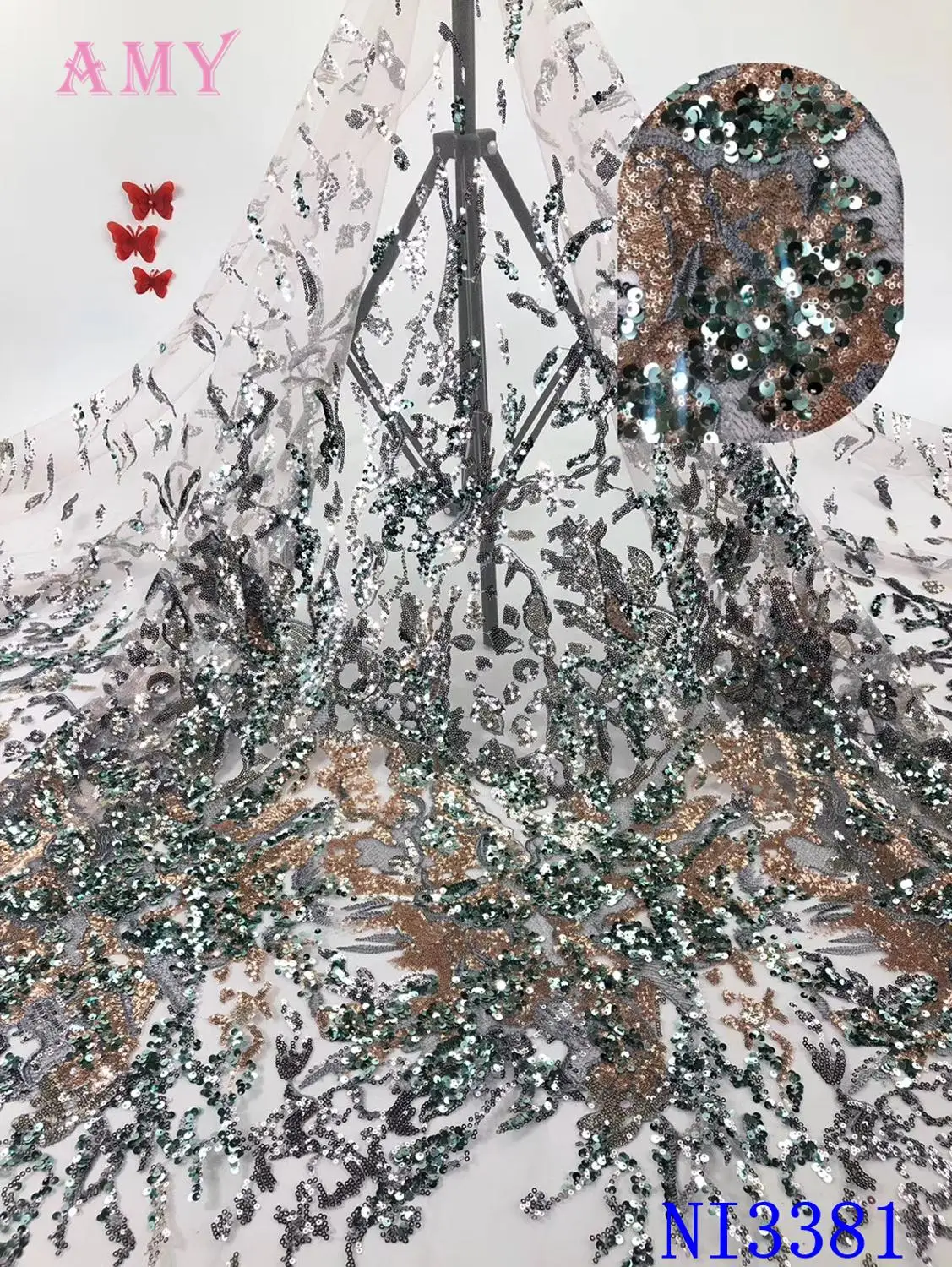 

African Lace Fabric High Quality 3D Applique Handmade Lace Sequins French Mesh Lace Fabric For Wedding AMYNI3381