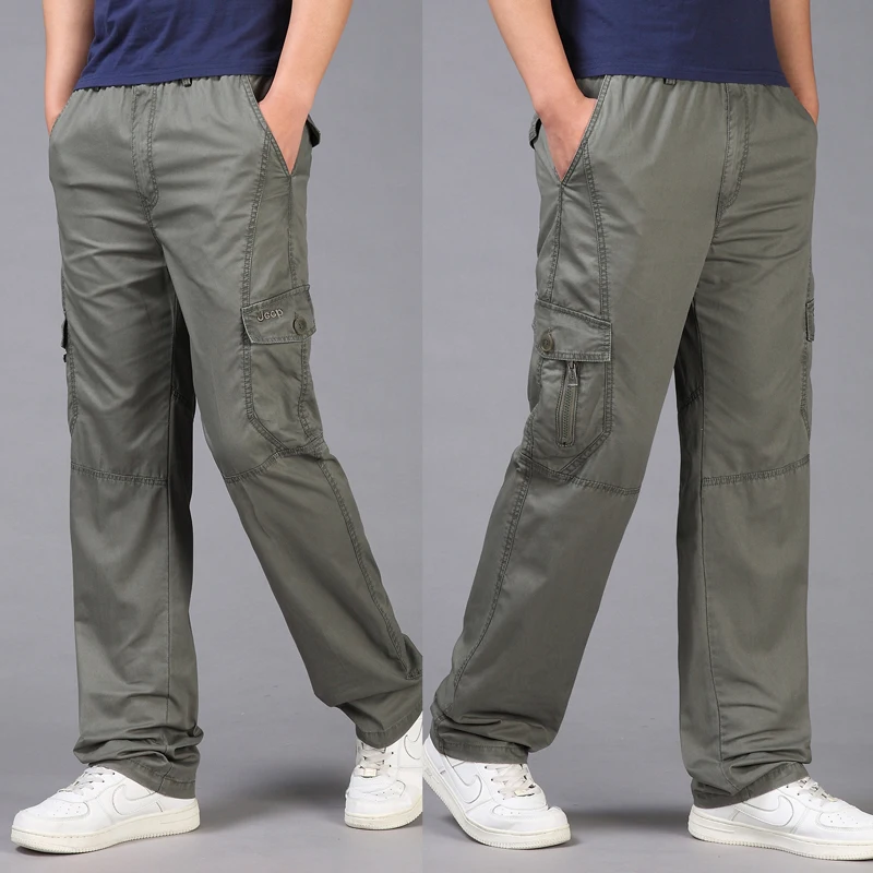 

Plus size Cotton men cargo pants casual pants male big size M-6XL Multi Pocket Jeans oversize Pants elastic waist pants 150KG