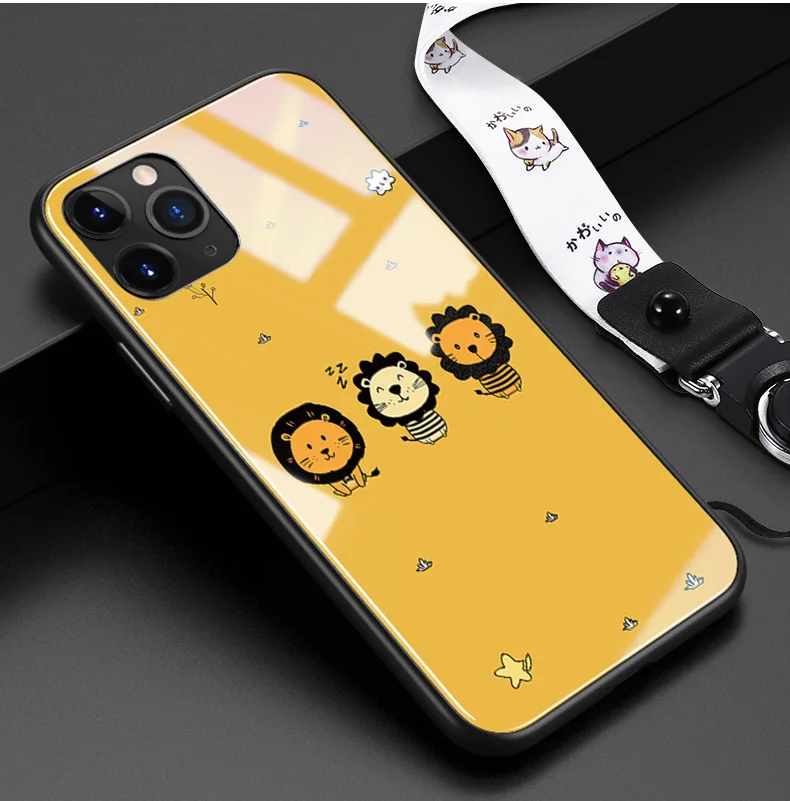 Для iphone 11 pro max 6,5 6,1 чехлы из закаленного стекла защитные чехлы для телефона с милым животным котом для iphone 11 pro стеклянная оболочка Крышка