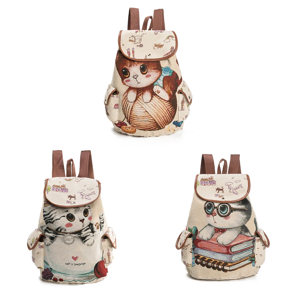 Кот Любовь холщовый рюкзак женский школьный для отдыха городской телефон милые