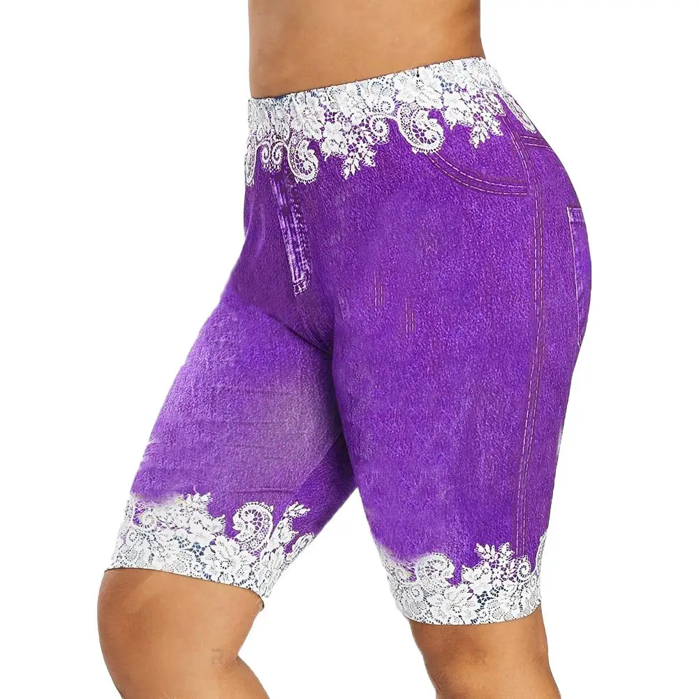 

Women Fashion Lace Patchwork Jeans High Waist Leggings Denim Shorts pants Jeans female