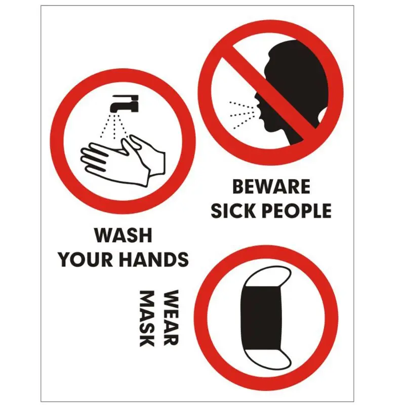 2020 Caution Notice English Slogan Glass Wall Sticker Wash Hands Wear Mask Pattern | Stickers