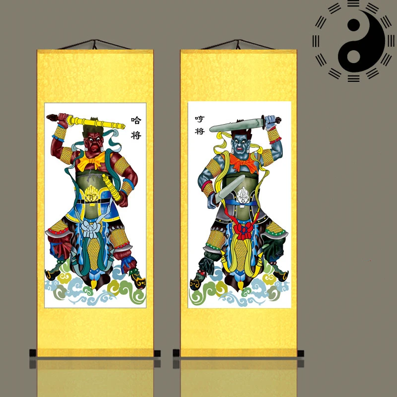 

Хум-ха, два генерала, шелковые свитки статуй, чтобы защитить злых духов, изысканная декоративная картина фэн-шуй