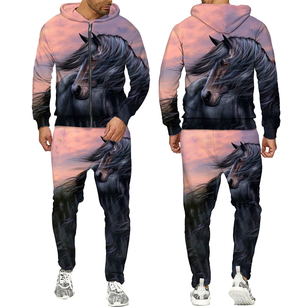 

Костюм спортивный мужской с 3D-принтом «лошадиная голова», на молнии