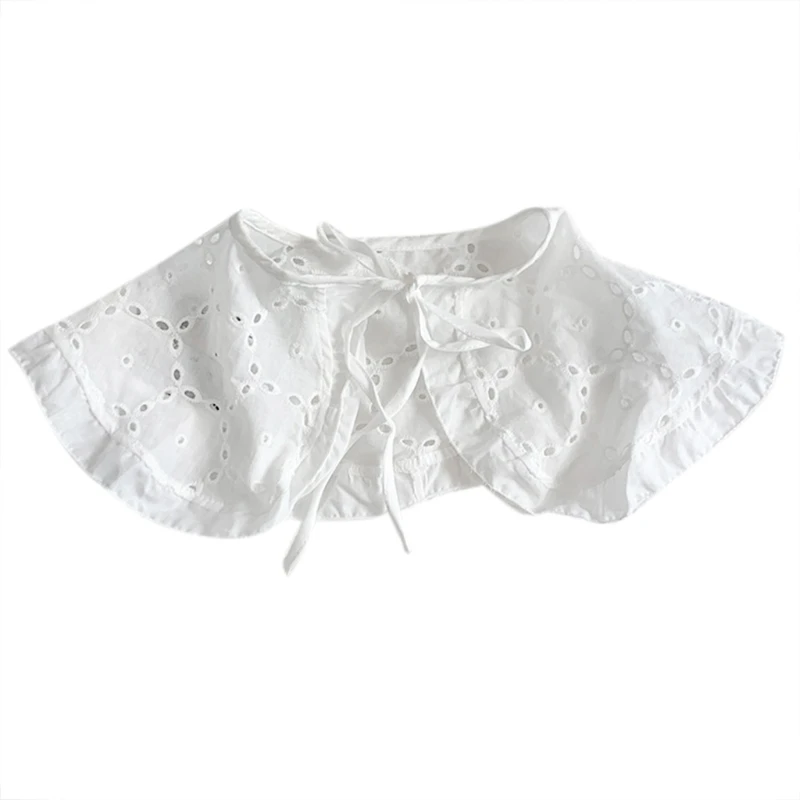 

Hollow Out Mesh Decorative Fake Collar Shawl Womens Sweet Ruffles Embroidery White Necklace Half Shirt Lapel Mini Poncho