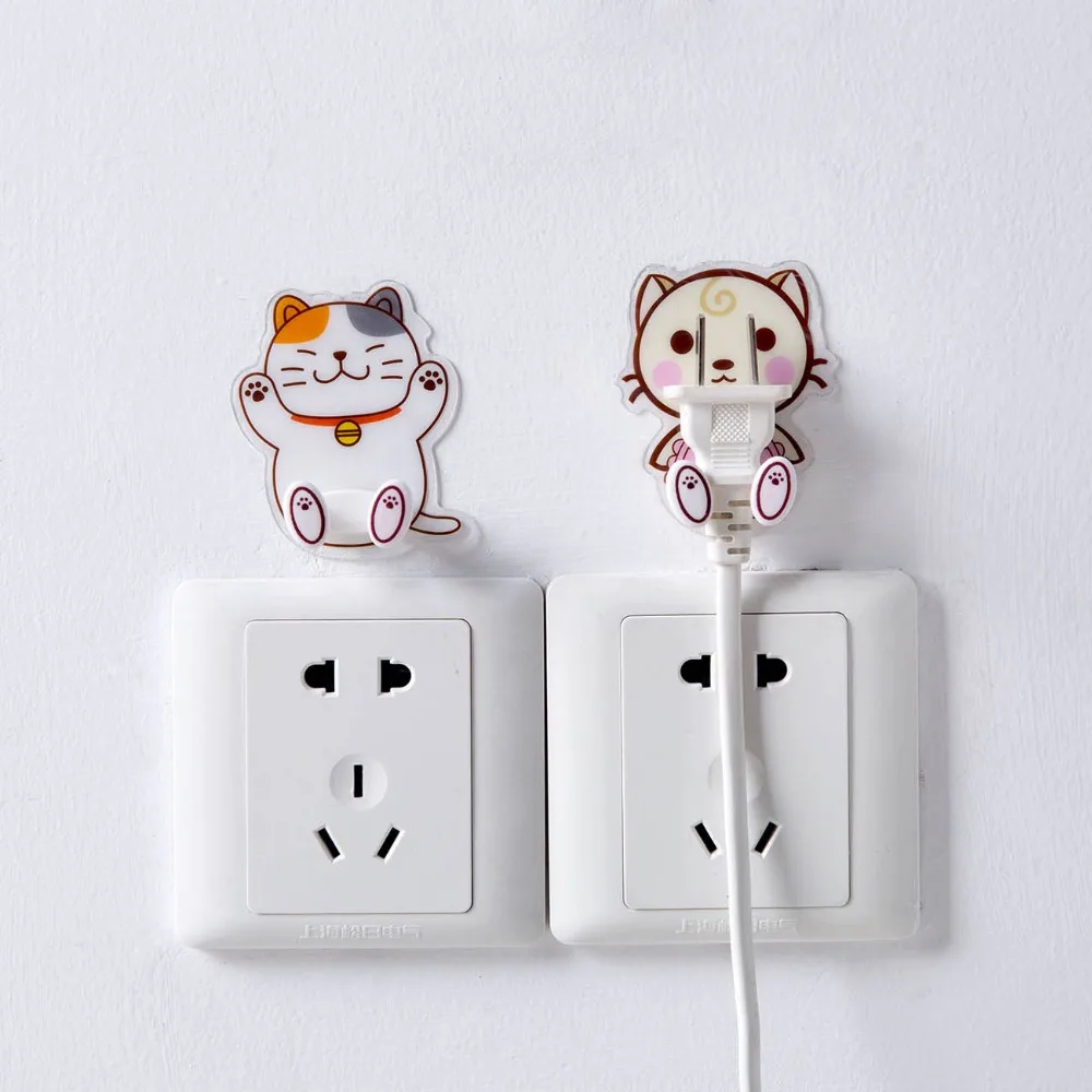 Wall Mounted Plug Socket Holder Adhesive Hooks Shaver Razor Phone Key Hanger Cute Cartoon Hangers Home Organizer | Дом и сад