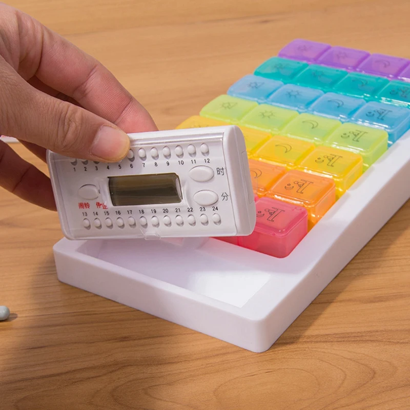 Комбинированная электронная коробка для таблеток 28 ячеек с цифровым узором