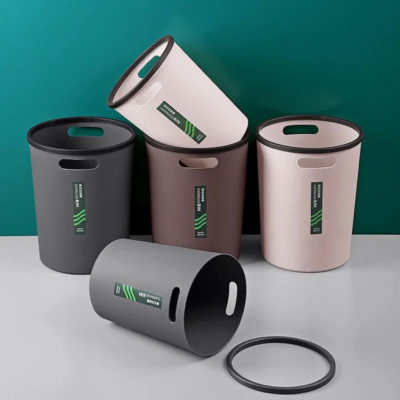 

Household Trash Can Without Cover with Pressing Ring Trash Can Kitchen Large Plastic Pressure-Resistant Trash Bin Waste Basket