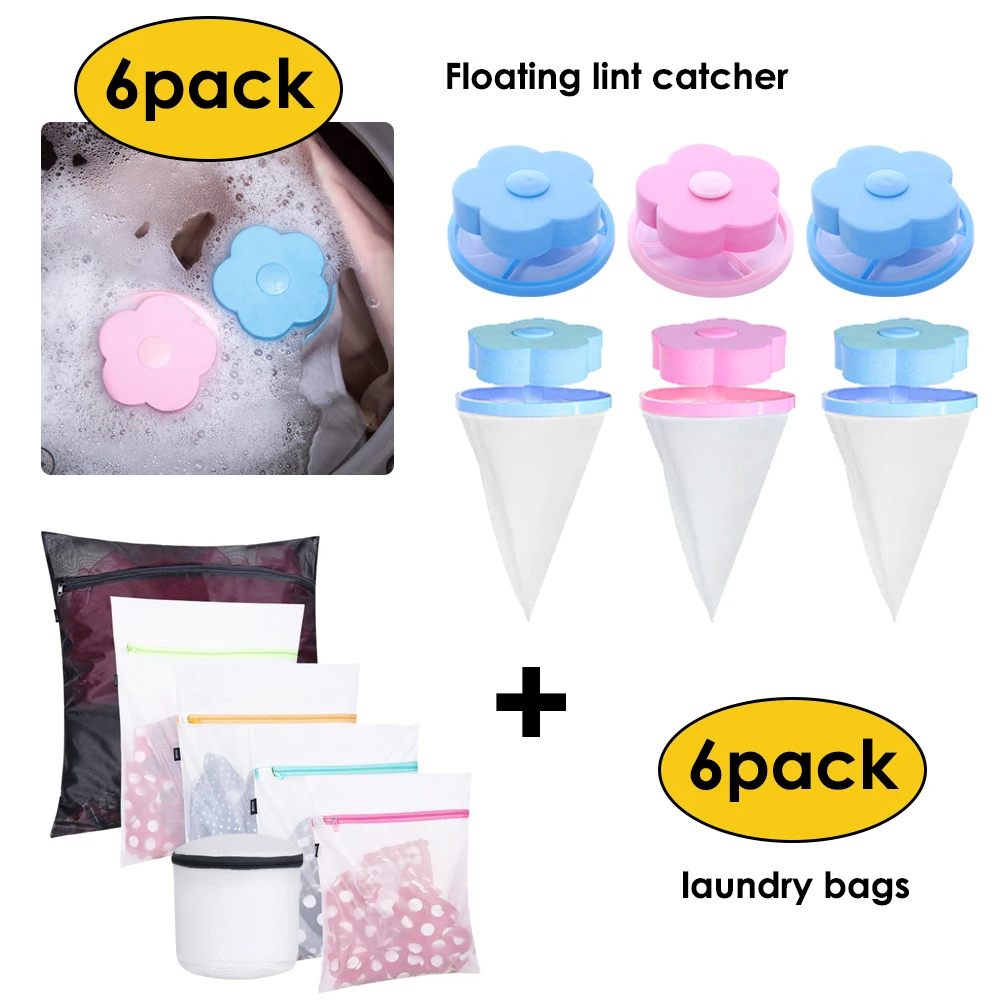 12Pcs Resuable Flower-type Household Reusable Washing Machine Lint Mesh Bag And Washing Bag Reusable Hair Remover