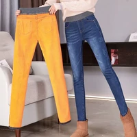 fashion skinny elasticity high waisted jeans womens autumn winter elasticity feet pencil cotton pants thick trousers jeans femm