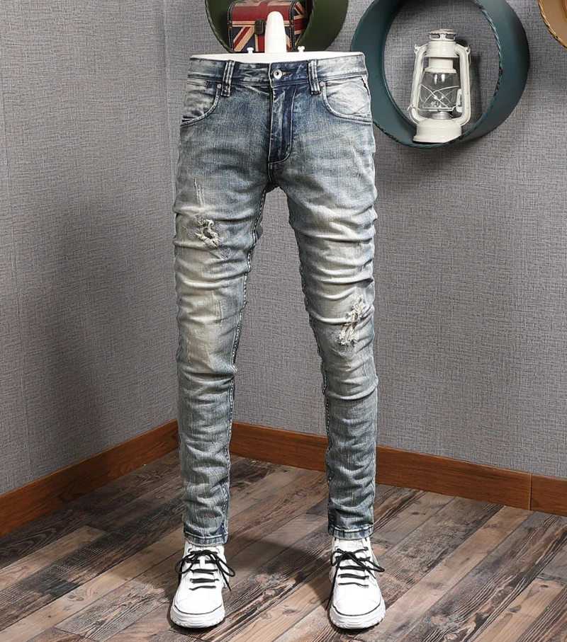 2021 новые модные мужские джинсы высокого качества ретро синие эластичные