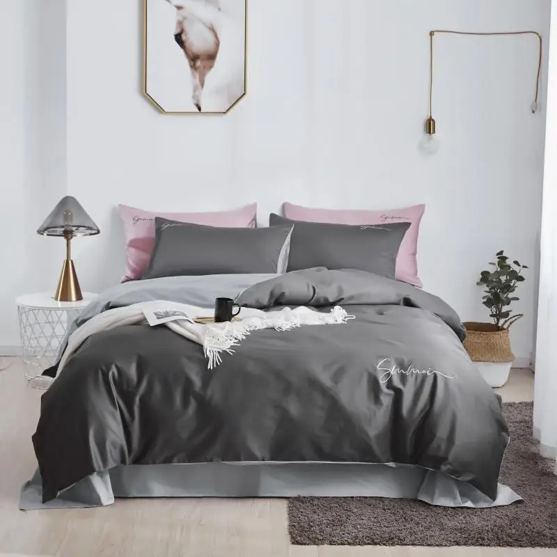 Роскошный фирменный однотонный современный комплект постельного белья атласный