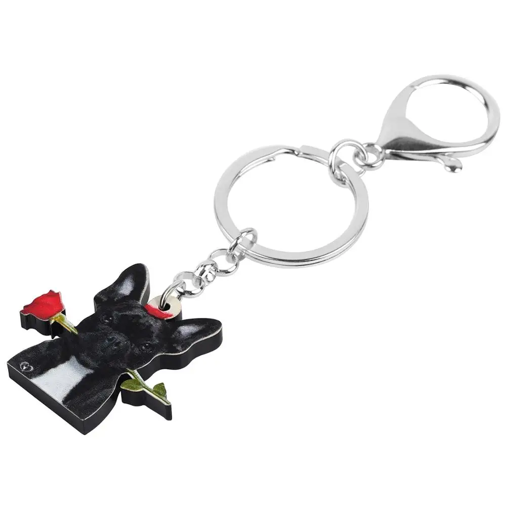 WEVENI акриловый на День святого Валентина черный бульдог собака роза брелок кольцо