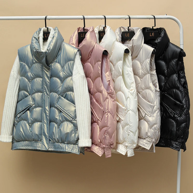 

Fashion Autumn Winter Womens Vests Elegant Solid Stand Collar Long Coats Women Casual Loose Ladies Sleeveless Jackets Pockets