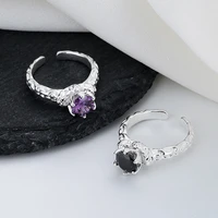 2022 new irregular geometric round purple crystal rhinestone zircon metal texture open adjustable finger ring for women jewelry
