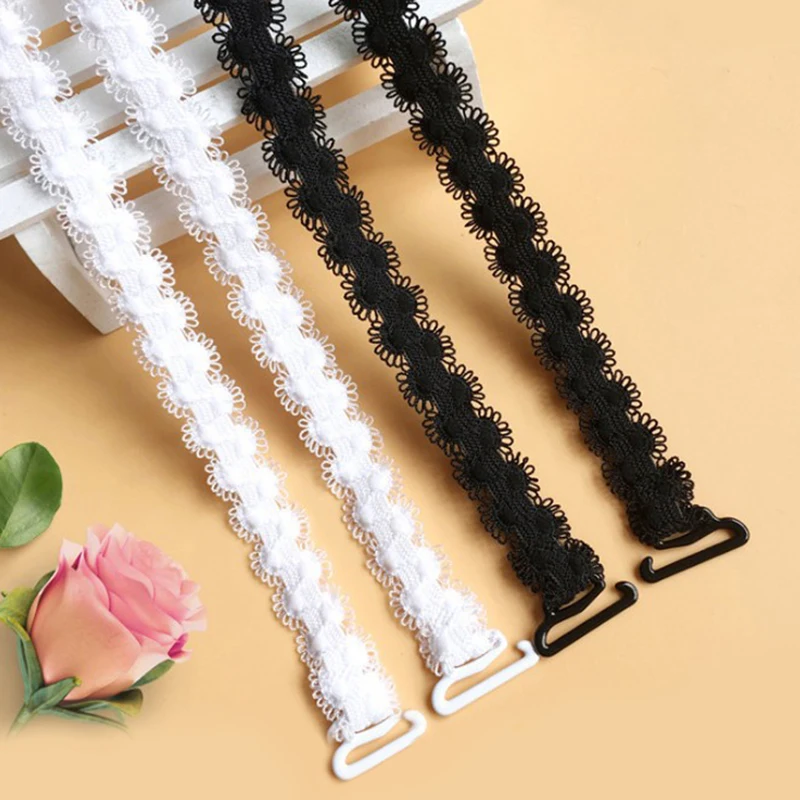 2pc Sexy Lace Women Bra Shoulder Strap Clasp Hook black Adjustable Lace Flower Slip-Resistant Buckle Underwear Bra Accessories