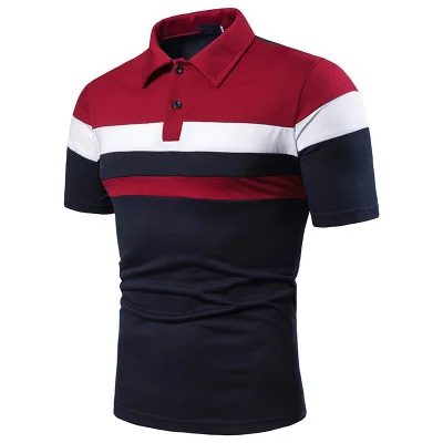 

Men's Short-sleeved T-shirt with Three Stripes on Chest and Color Matching Fashion Matching Men's Lapel Short-sleeved POLO B36