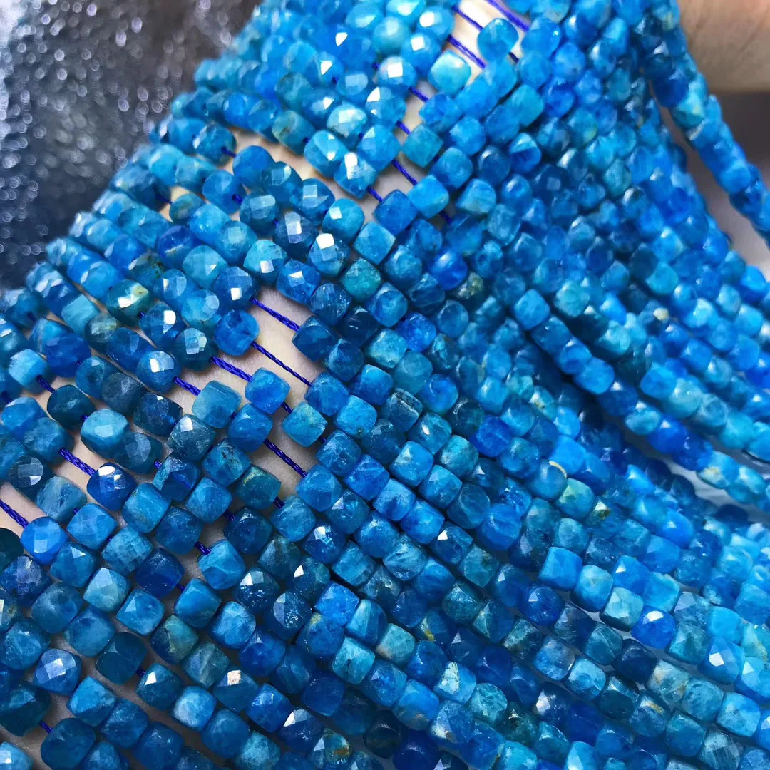 

Natural blue apatite square faceted loose beads handmade crystal energy stone beads accessories for DIY jewelry making design