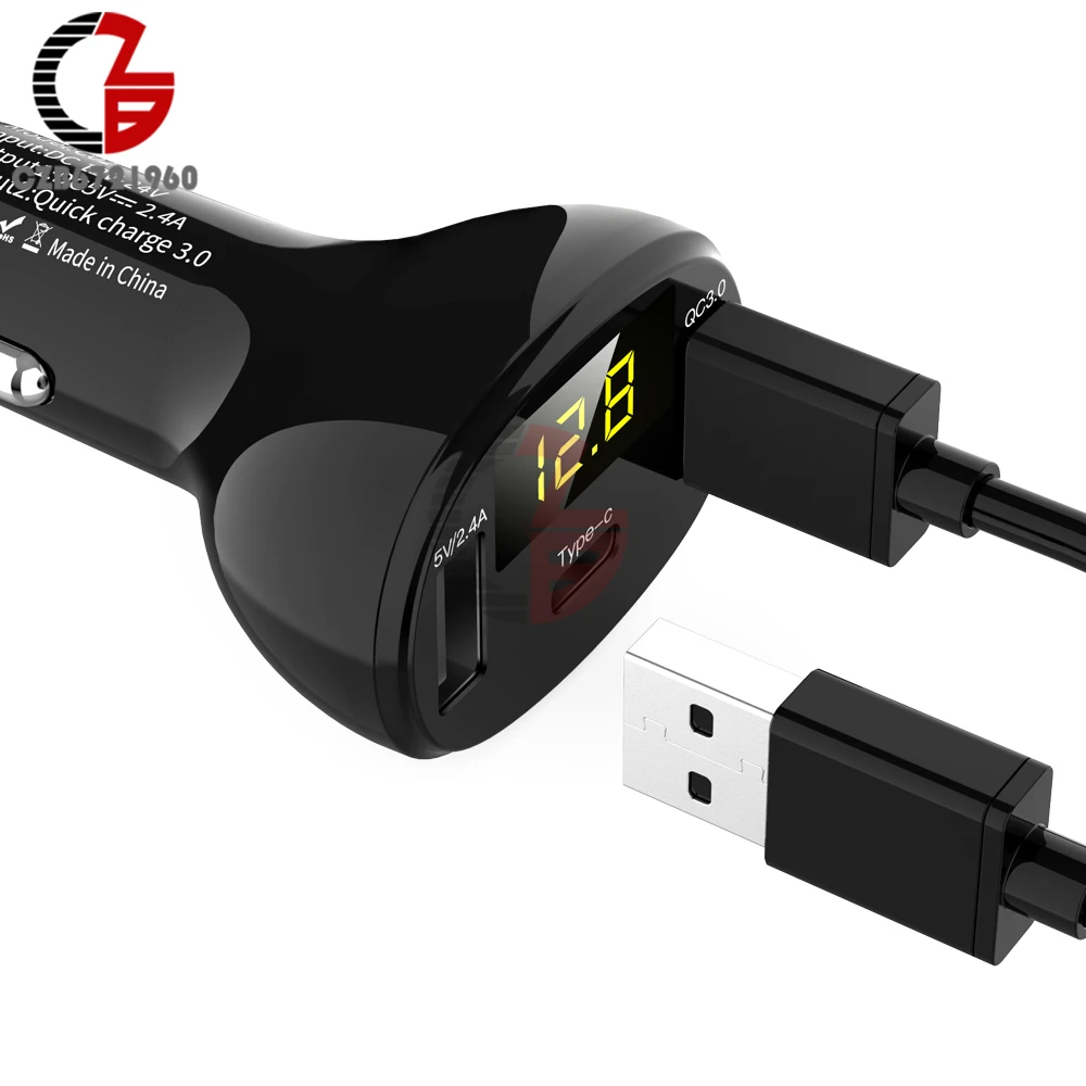 Type-C USB C QC3.0 QC2.0 быстрое автомобильное зарядное устройство вольтметр Индикатор емкости батареи 5 в 12 В 24 В 2.4A 32 Вт измеритель напряжения для телефона