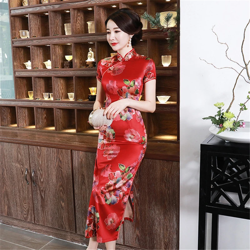 Китайское платье в стиле ретро Чонсам с высоким разрезом элегантное Модное