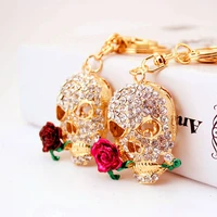 trendy hot sale creative diamond reaper rose love skull car keychain metal female bag pendant jewelry accessories