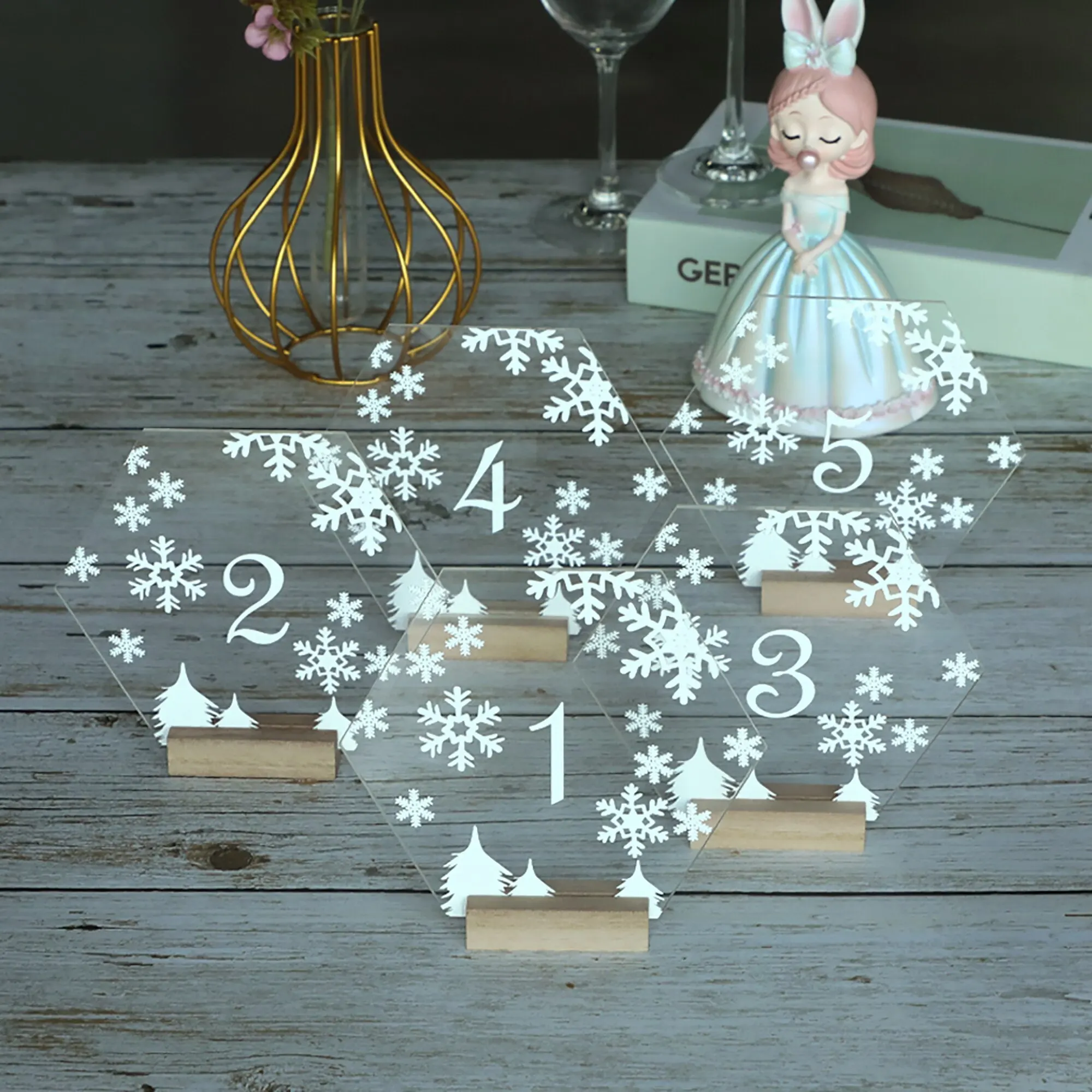 

Зимние цифры для стола с возможностью печати, свадебные цифры для стола на заказ, простые элегантные таблички со снежинками на заказ, шестиу...