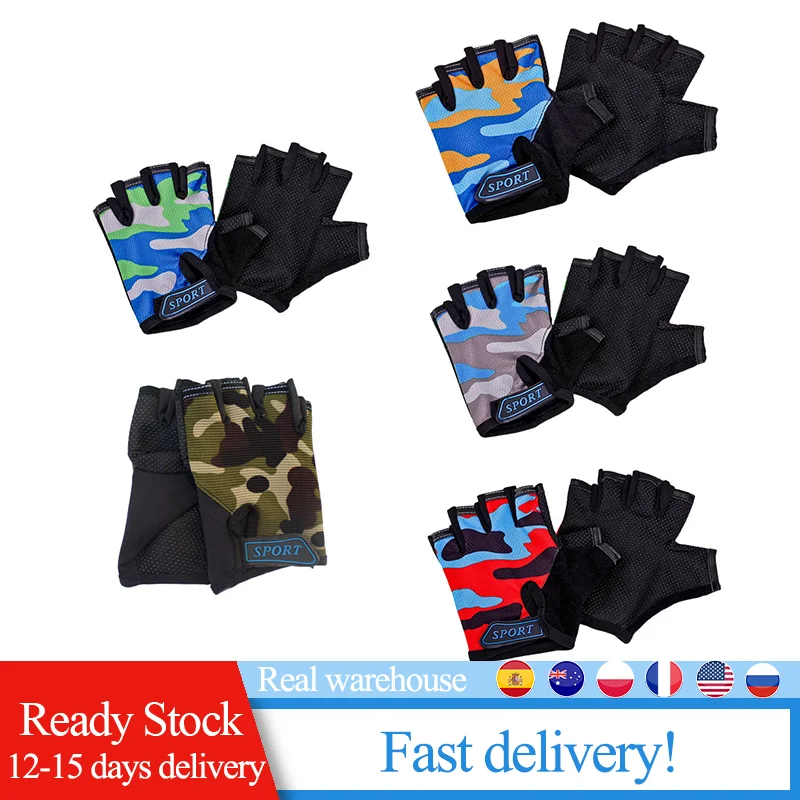 

Guantes Ciclismo Children's Half Finger Bicycle Gloves Child Cycling Camouflage High Elastic Non-slip Bike Gloves