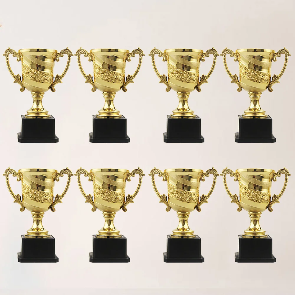 

8pcs Mini Award Trophy Reward Prizes Decor Gift Sport Awards Trophy with Black Base for Kids Party Celebrations Ceremony