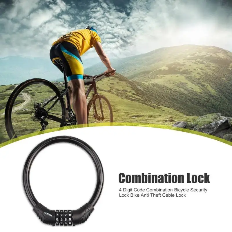 4-Digit Password Bicycle Code Lock Mountain Bike Portable Security Anti-theft Cable Steel Wire Accessories | Спорт и развлечения