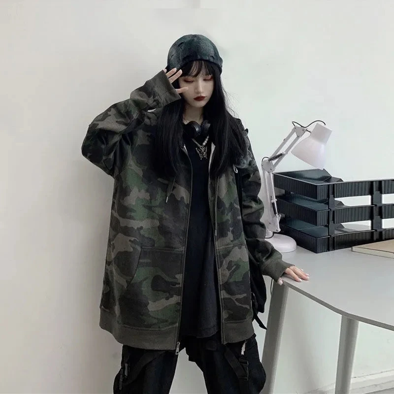 

Plus large size hooded sweater women loose camouflage jacket tops oversized hoodie streetwear punk Harajuku Female sweatshirt