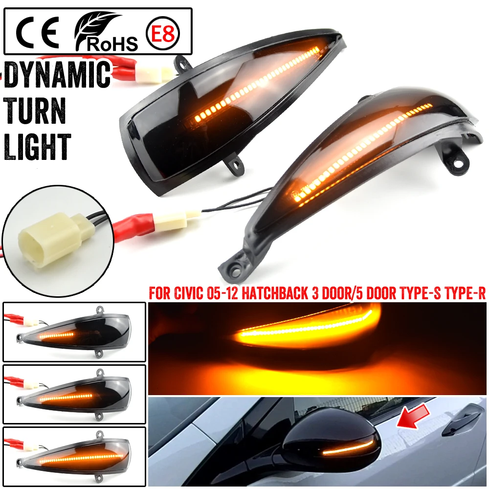 2X Dynamic Led Side Wing Mirrors Turn Signal Light Indicator Lamp for Honda Civic Hatchback MK8 Type-S Type-R FN 1 2 3 FK 1 2 3