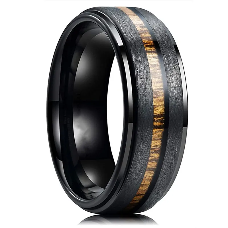 

Fashion Punk Black Narrow Wood Grain Stainless Steel Rings for Men Anniversary Statement Jewelry Accessories Classical Men Rings