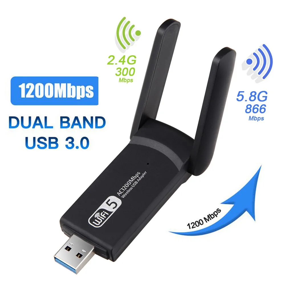 

USB WiFi Adapter 1200Mbps Dual Band 2.4G 5.8G USB 3.0 WiFi 802.11 AC Wireless Network Adapter for Desktop Laptop