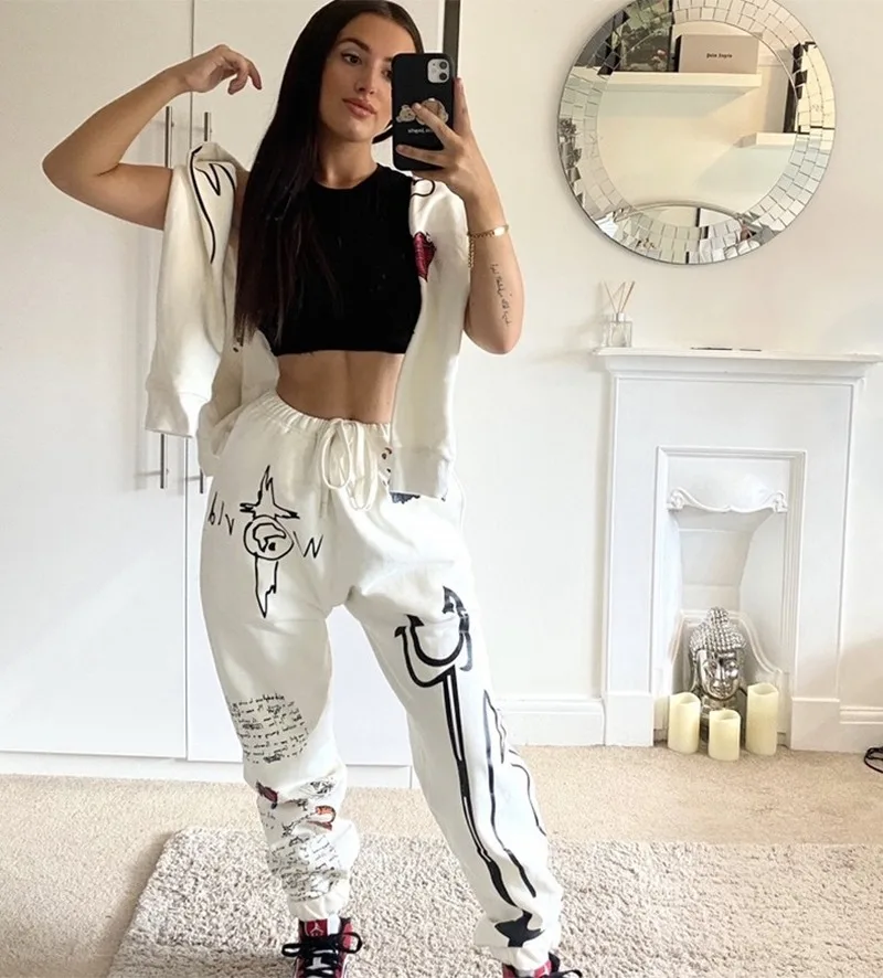 Женский уличный спортивный костюм из двух предметов Зимняя Толстая флисовая