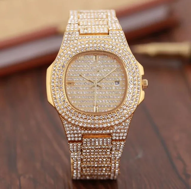 HOT Luxury man Women Watch Rose gold Full diamond Lady Steel Chain Watches Quartz clock leisure fashion designer watch | Наручные часы