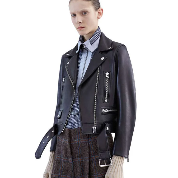 

2017 spring and autumn new sheepskin leather clothes women's locomotive short leather jacket slim waist coat