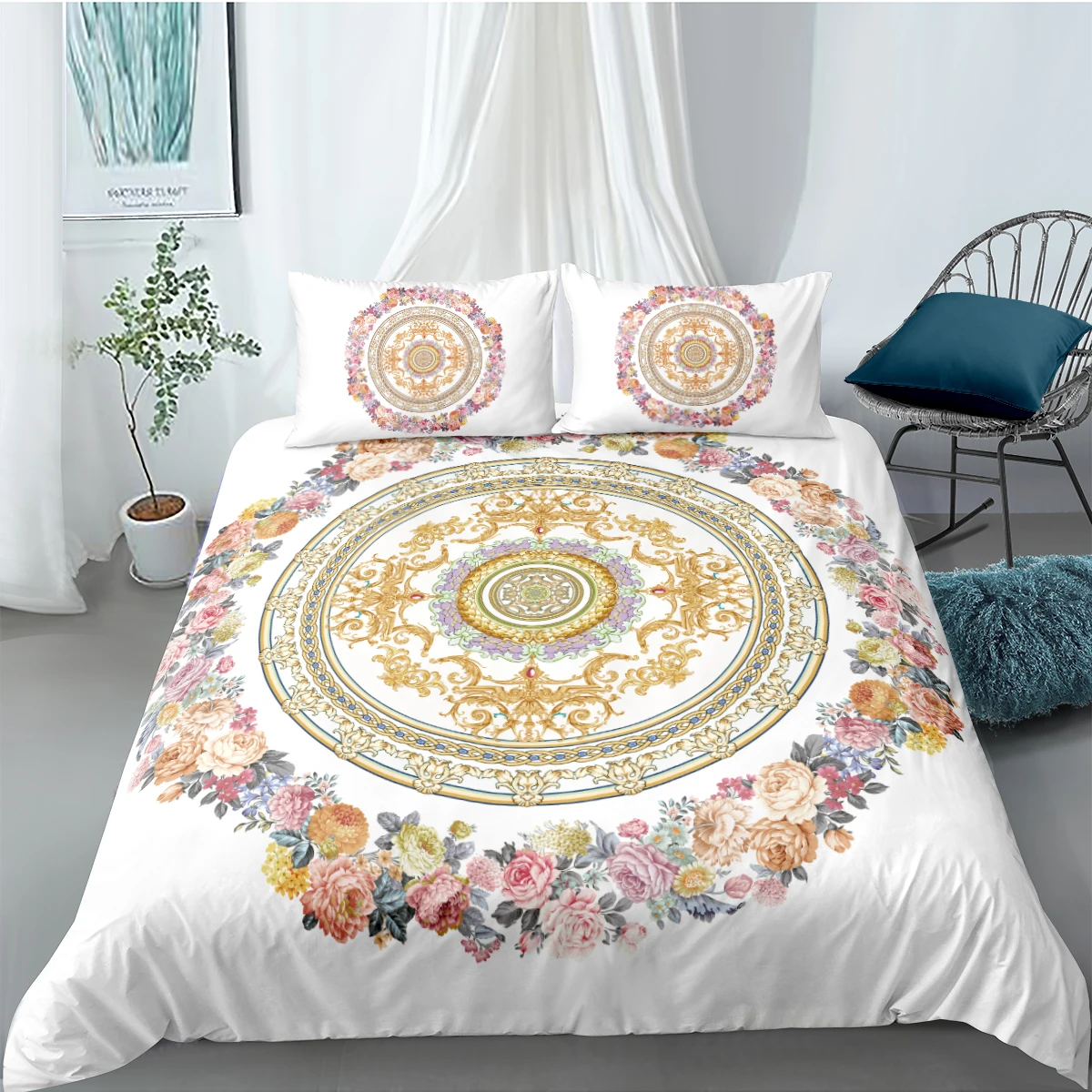 

Fanaijia Boho Queen Bedding Set Bohemian Home Textile Flwoer Duvet Cover Set Comforter Set European style