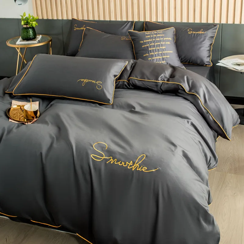 Высококачественный модный Комплект постельного белья из 4 предметов с вышивкой