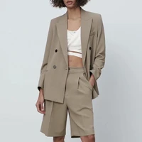 2 pieces spring summer solid blazer suit office blazer jacket shorts ladies elegant design women basic outfit coats