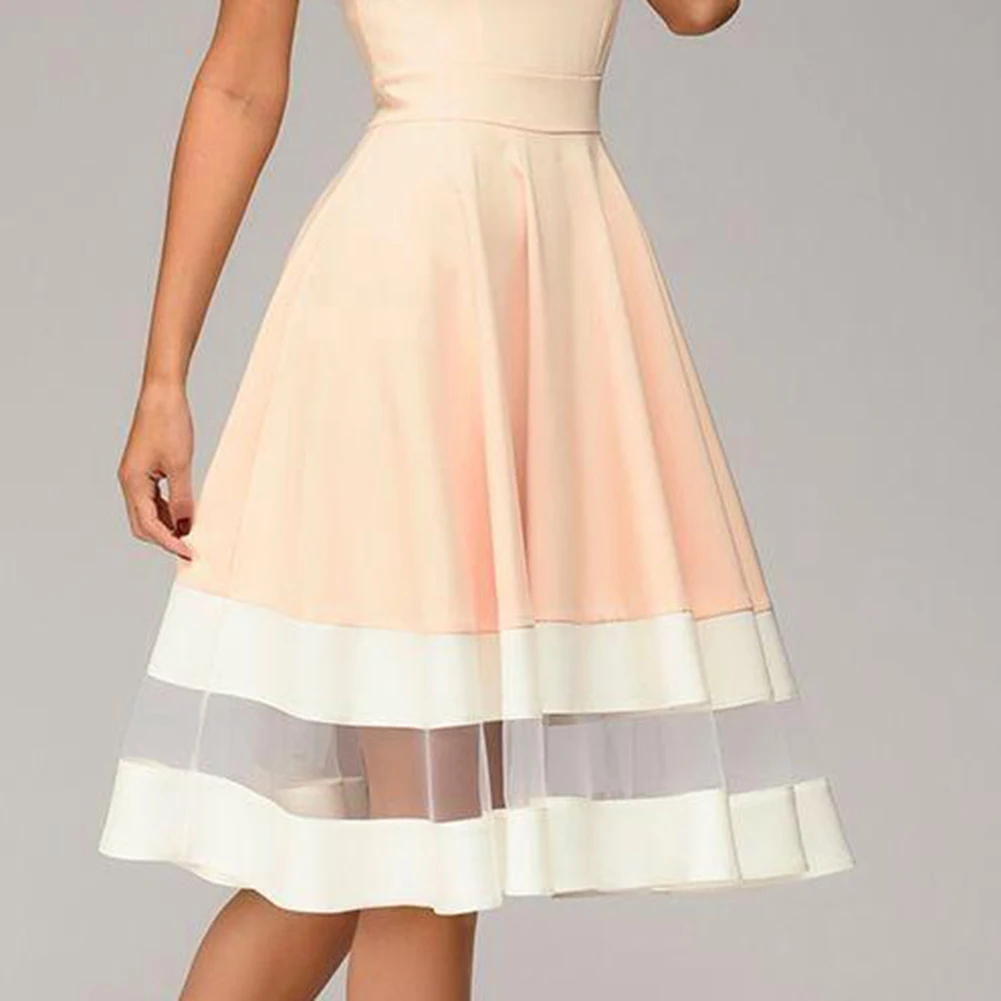 Шикарное женское Сетчатое платье миди без рукавов с круглым вырезом и сшитым