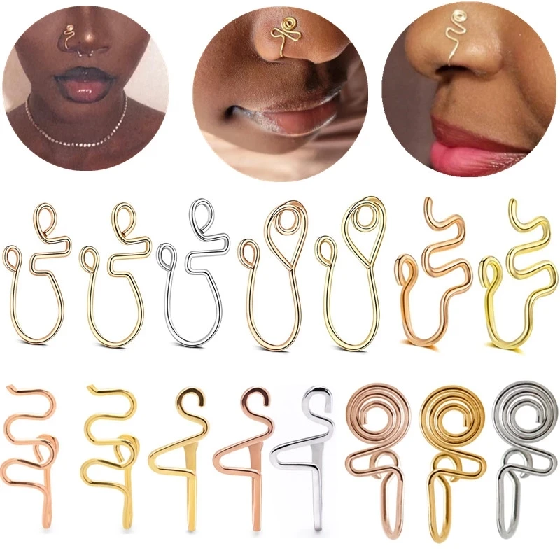 

Copper Wire Spiral Fake Nose Ring Septum Lip Non Piercing Nose Rings Hoop Ear Clip For Women Faux Body Piercing Jewelry Bijoux