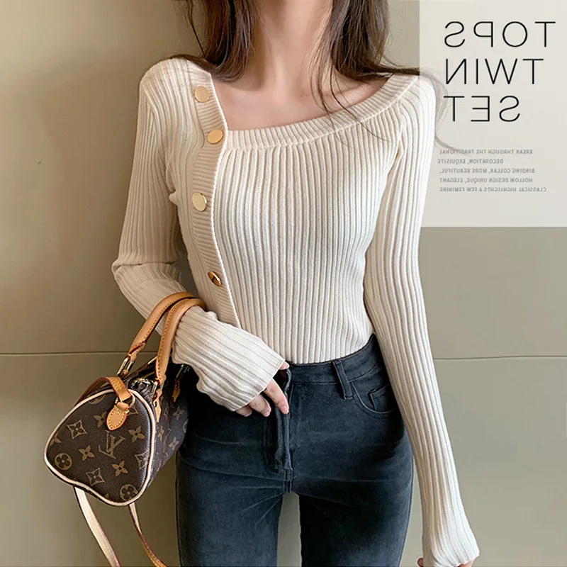 

FV New Autumn Ladies All-match Sweater Single-breasted Knitted Cardigan 2021 Long Sleeve Chic Solid Color Top Women