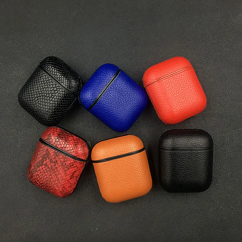 Змеиная кожа ПУ кожаный чехол для наушников Apple Airpods защитный жесткий Air Pods Earpods