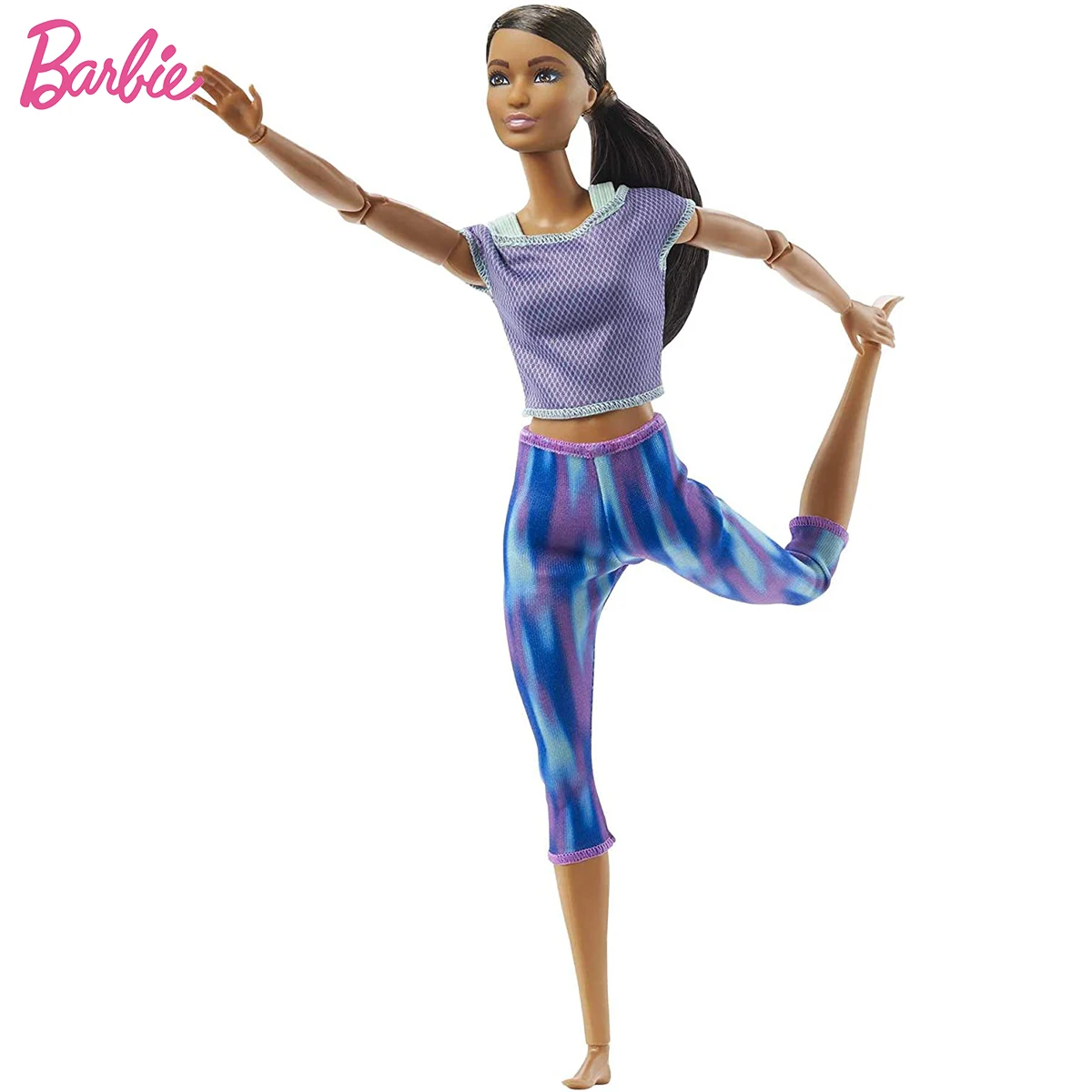 Barbie Made To Move Doll with 22 Flexible Joints Curly Brunette Ponytail Wearing Athleisure for Kids Toys Birthday Gift GXF06 | Игрушки и