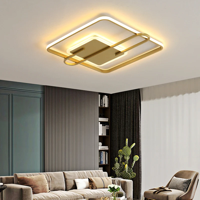 

Светодиодный потолочный светильник, люстра золотого цвета с диммером для спальни, гостиной, кабинета, умная потолочная лампа